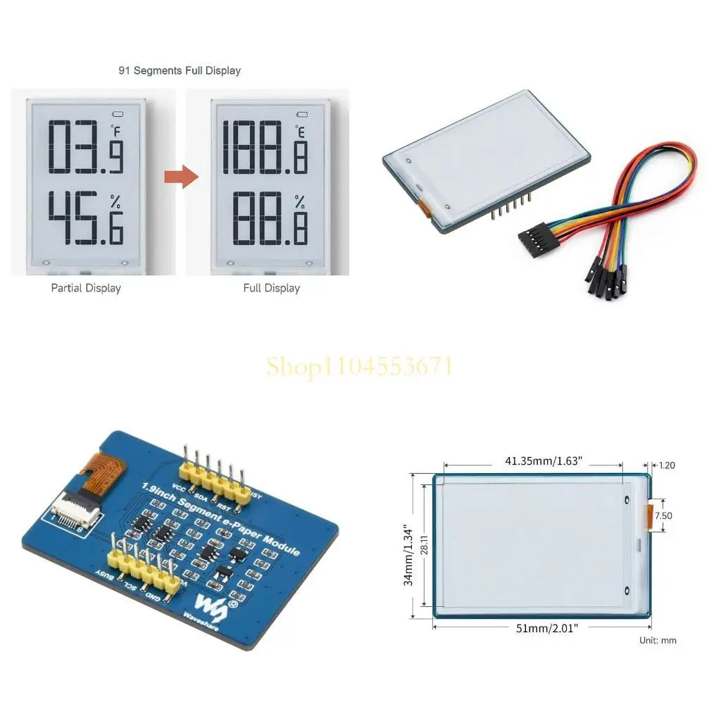 

Бестселлер 91 сегмент Epaper Display 1.9 "сегменты черно -белый модуль Epaper I2C SPI экран
