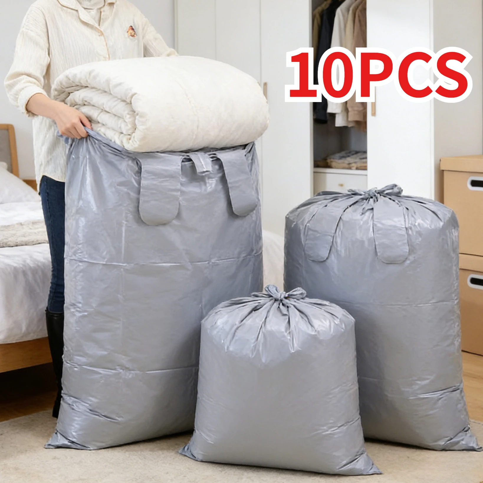 1 ​ 0 Stück Große Kapazität Plastiktüten Verstärkte Umzugs- und Verpackungstaschen Kleidungsaufbewahrungstaschen für Spielzeug Bettdecken Bettwäsche Organizer