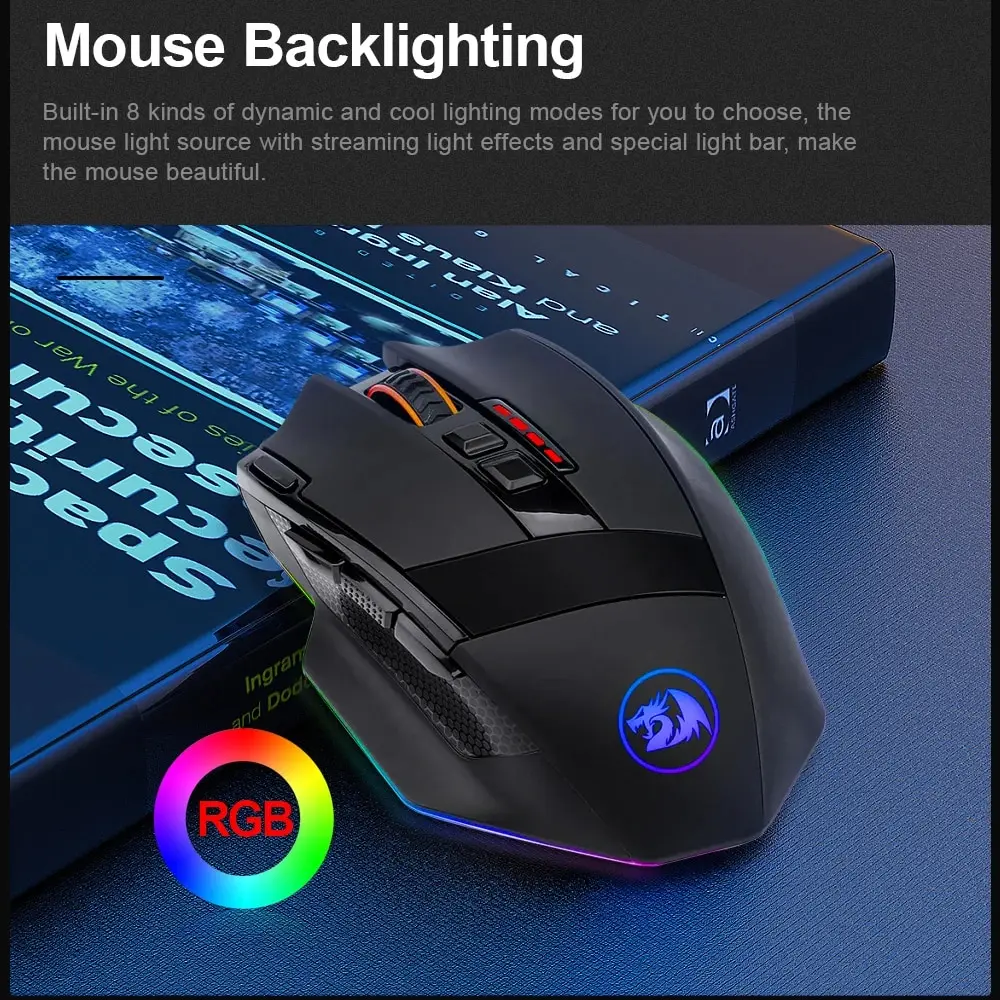 Redragon Sniper Pro M 801P Rgb Usb 2.4G Draadloze Gaming Muis 16400Dpi 10 Knoppen Programmeerbaar Ergonomisch Voor Gamer Muizen Laptop Pc