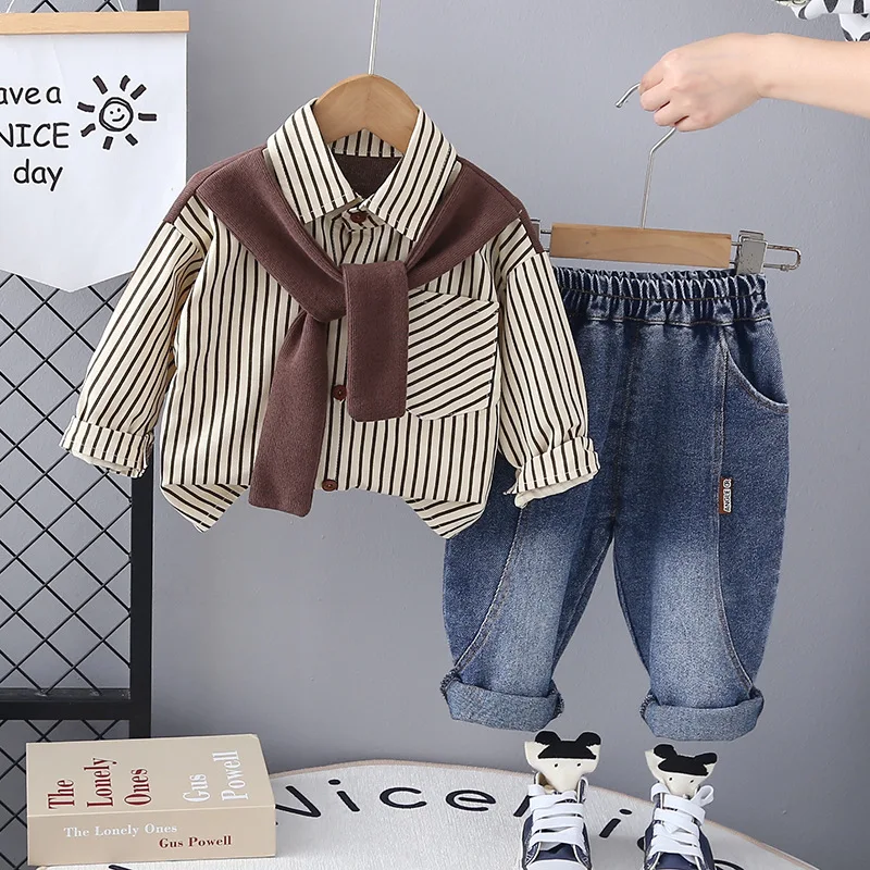 New Spring Autumn Baby Clothes Suit Children Boys Long Sleeved Shirt Pants 2Pcs/Sets Infant Striped Clothing Kids Tracksuits
