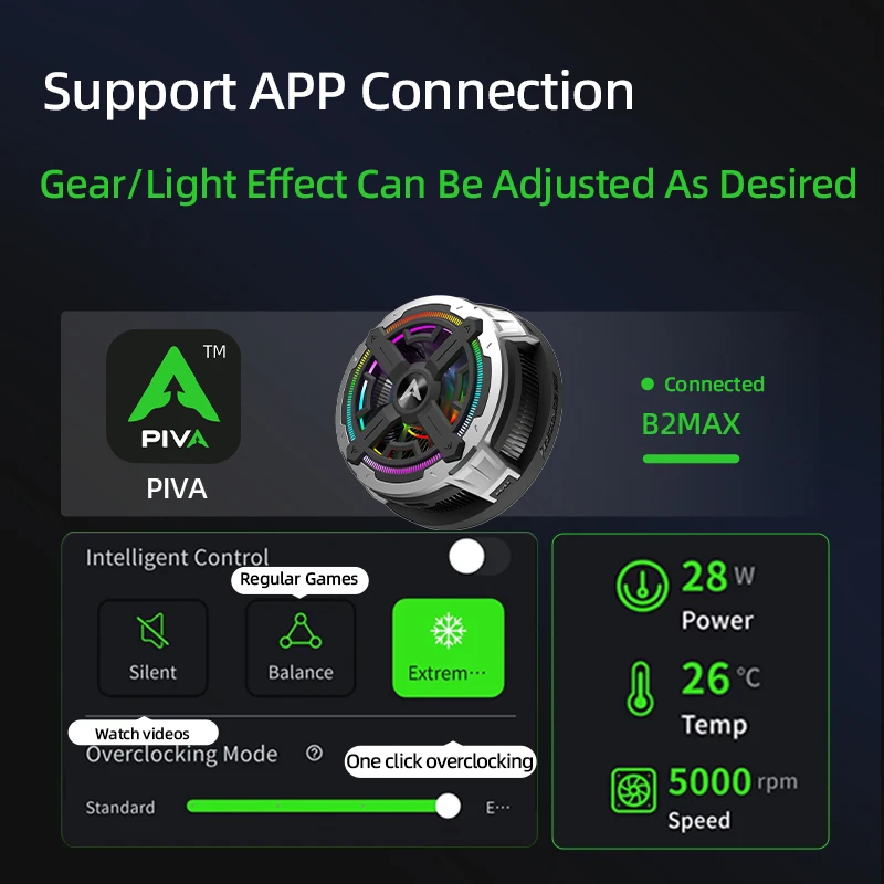 27W intelligent application control game tablet cooler plastic lift fan, suitable for 27w application intelligence