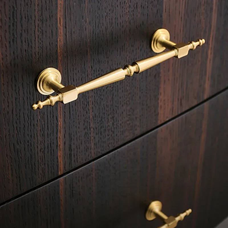 French Brass Handle Modern Minimalist Wardrobe Door Drawer Cupboard Gold Pure Copper Metal Wooden Door Handles for Furniture