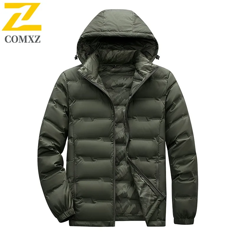 

Men Outdoor Sports Hooded Down Jacket Winter Thicken Anti-Cold Parka Waterproof Windproof Thermal Coat Solid Color Streetwear