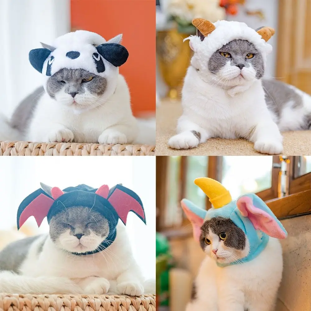 Cute Pet Headgear Cartoon Cat Dog Hat Headwear Cross-Dressing Party Costume Cosplay Warm Headdress Pet Supplies