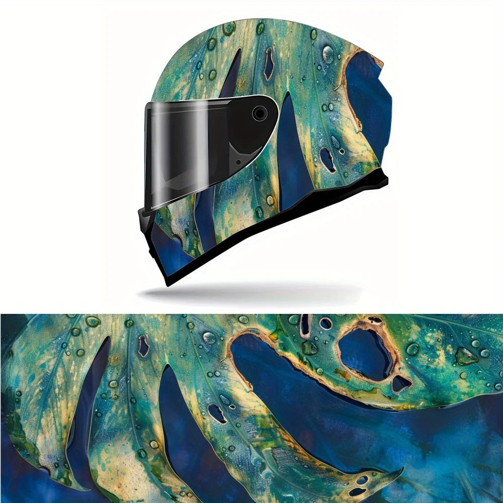 

Vivid Leaf Waterdrop Scene Helmet Vinyl Wrap, Waterproof Decals for Motorcycle Bike Helmets, Universal Fit，Personalized Motorcyc