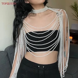 TOPQUEEN VG67 Pearls Bridal Wraps Wedding Jacket Sexy Pearl Body Chain For Women Necklaces Shawl Shoulder Pearl Sweater DIY