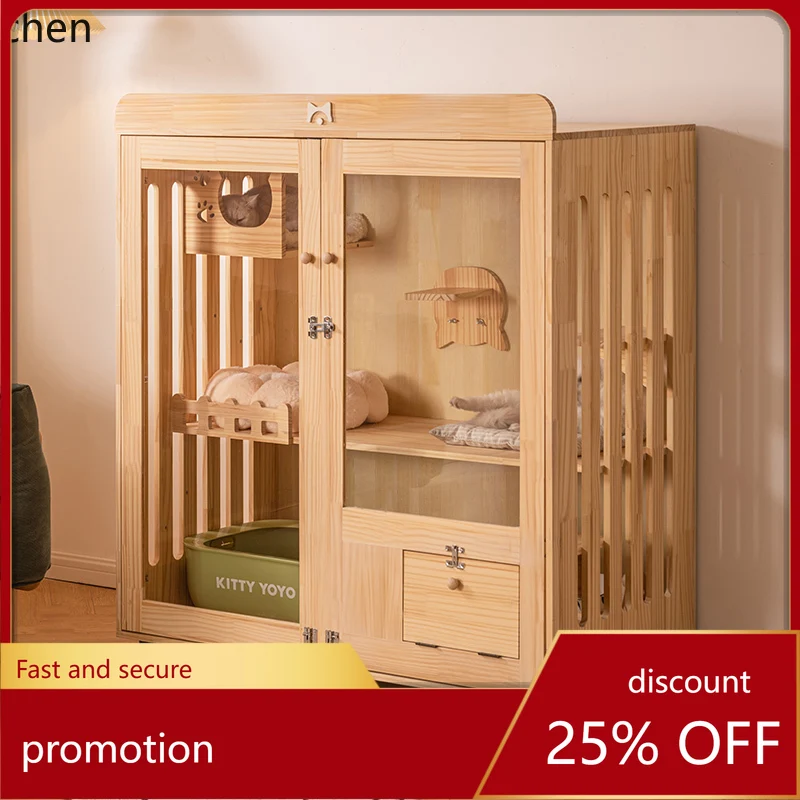 

HT solid wood cat cage does not occupy an area of household indoor cat litter pet house