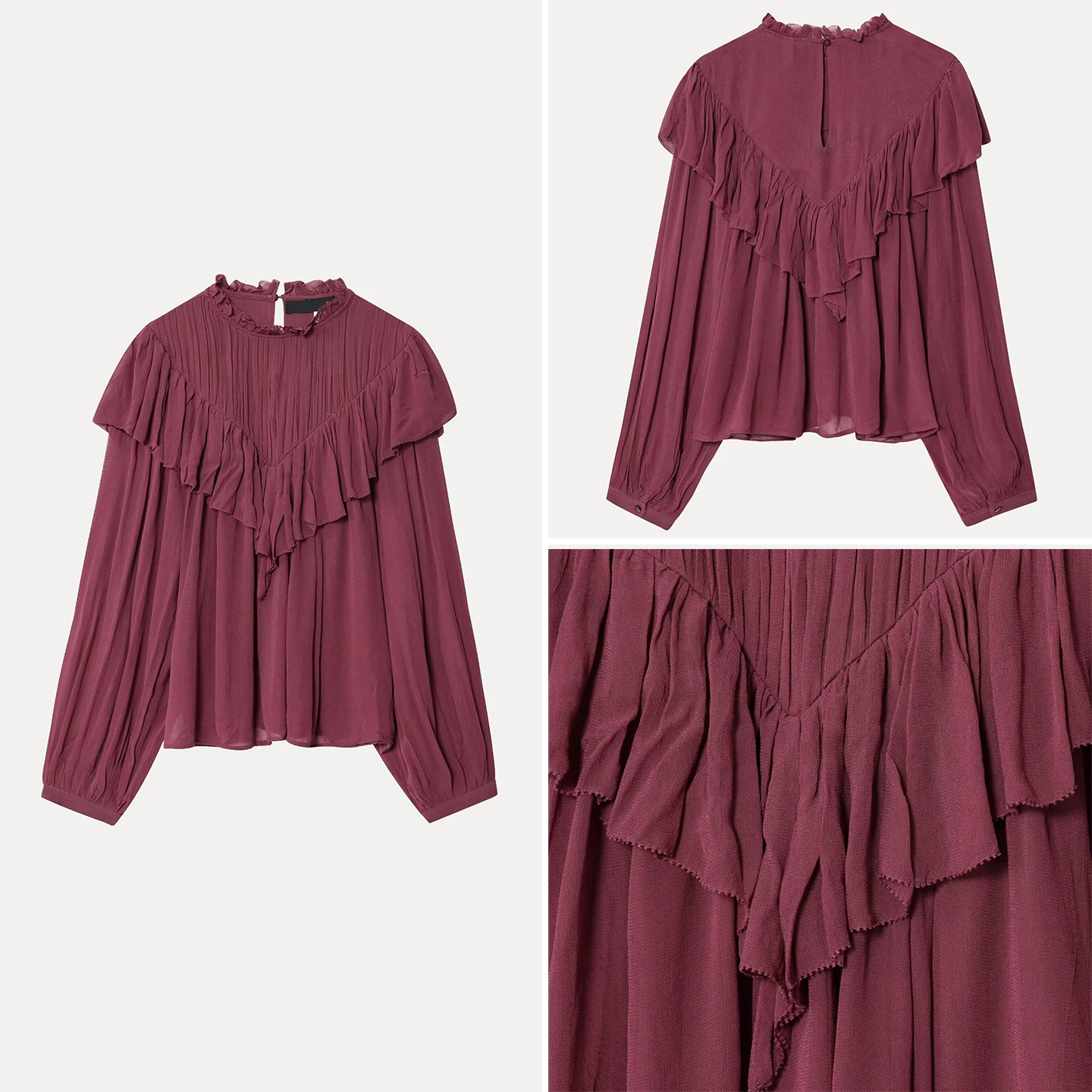 

Women's Faion irt 2025 Autumn New Sle Loose Fit Long Sve Chiffon Blouse with Lace Trim European Sle Skin-friendly ...