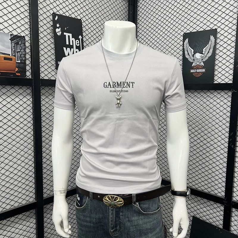 

Summer New Men T-Shirt Round Neck Tees Vintage Letter Print Loose Fit Daily Casual All Match Short Sleeve Tops For Young Adult M