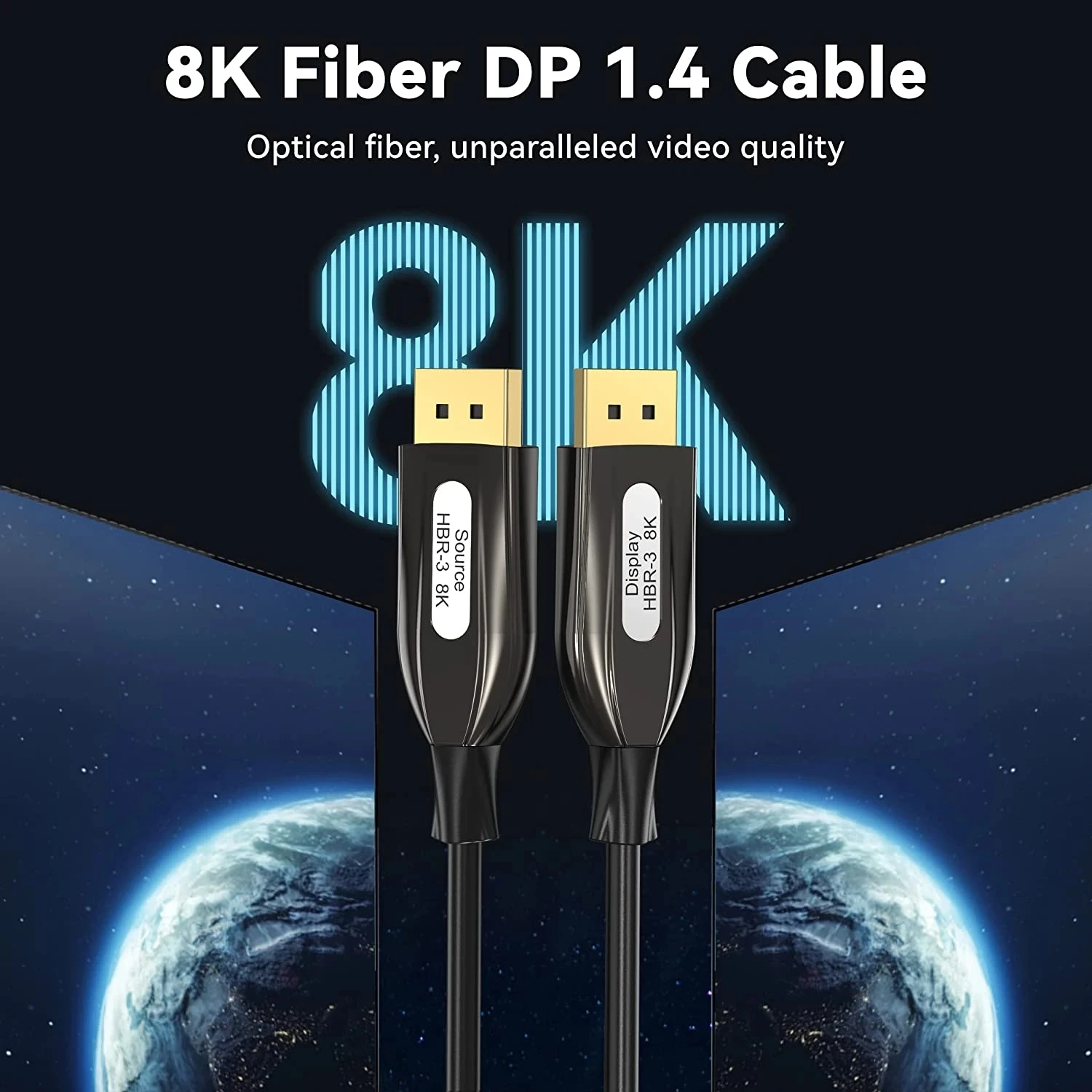 

8K Display port Fiber Optic Cable Gold-plated connector DP1.4 HBR3 32.4Gbps High Speed 8K@60Hz 4K@144Hz Slim and Flexible Black