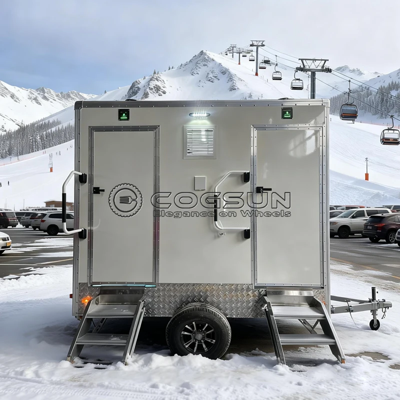 

Cogsun Luxury Outdoor Portable Toilet Trailer Luxury Restroom with Washbasin Dressing Table Smart Mobile Public Bathroom Trailer