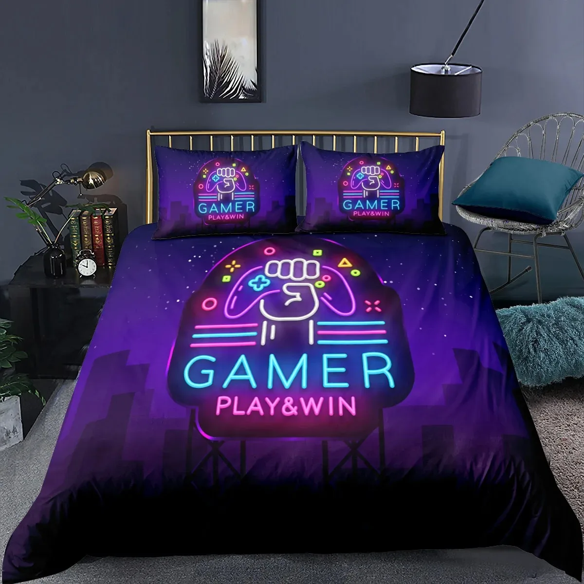 Gamepad 3D Printed Bedding Set For Teen Boys Queen Modern Gamer Comforter Duvet Cover 240x220 Video Game Kids Bed Linen