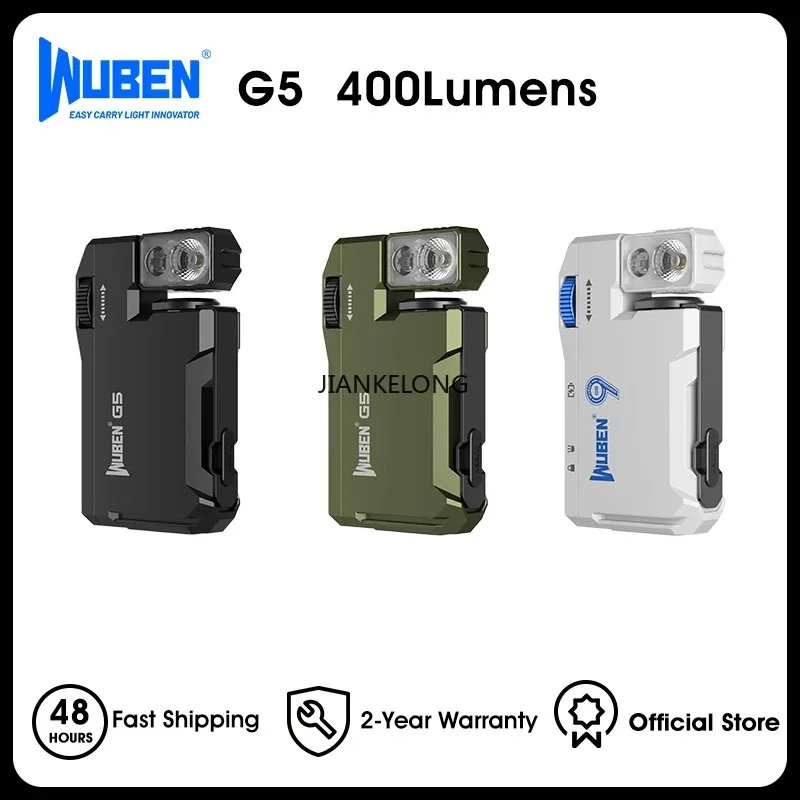 WUBEN G5 Rechargeable EDC Flashlight, 400 Lumens Dual Light Sources Mini Flashlight with RGB Light, Portable Pocket Flashlights