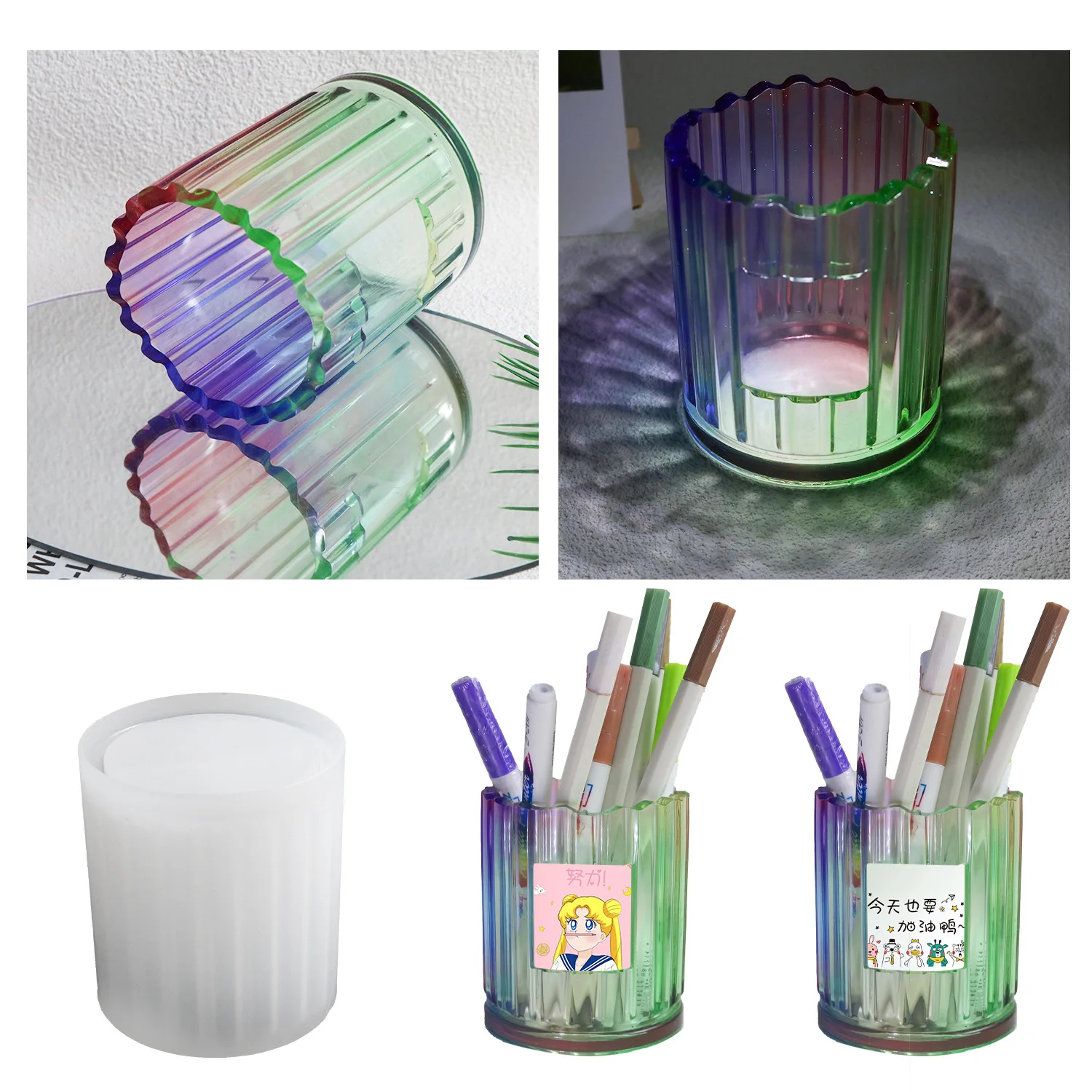 

Striped cylindrical silicone mold made of epoxy resin can be used for pen holder aromatherapy box storage box