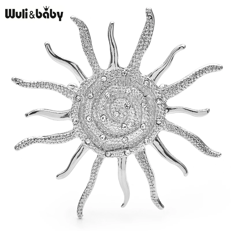Wuli&baby Sun Flower Brooch Pins Crystal Snail Metal Badge 2 Colors Jewelry Accessory For Suit and Dress