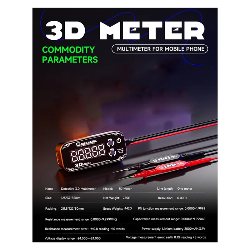 

2025 Trend MECHANIC 3D-метр детектива 3,0 мультиметр 4 режима тестирования тройной дисплей 3000 мАч цифровой тестер для инструмента для ремонта телефона