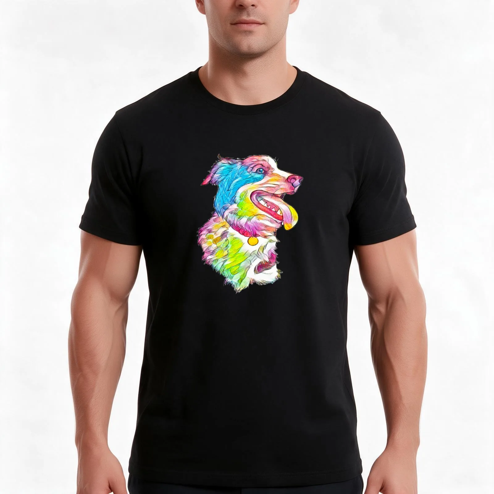 Rainbow Watercolor Australian Shepherd Dog Sticker and Phone Case T-Shirt Summer Casual Cotton Tee Oversized Streetwear Tops
