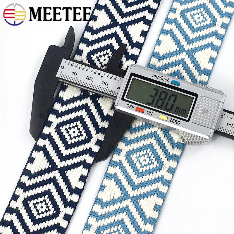 2/5Meters Meetee 38mm Ethnic Jacquard Webbing Bag Strap Cotton Ribbon Roll Clothes Belt Sewing Bias Decor Lace Band Accessories