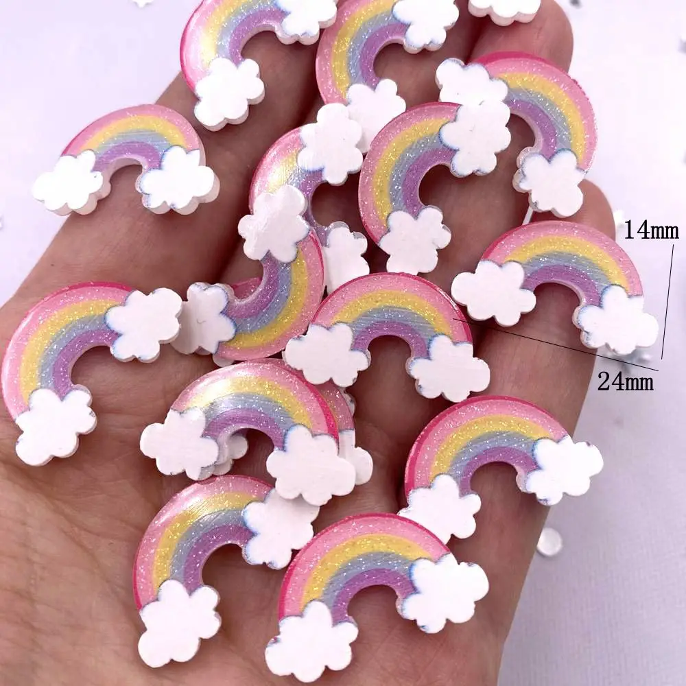 20PCS Colorful Lovely Glitter Mini Cloud Rainbow Flatback Acrylic Sheet Miniature Pattern Applique DIY Scrapbook Home Decor Art