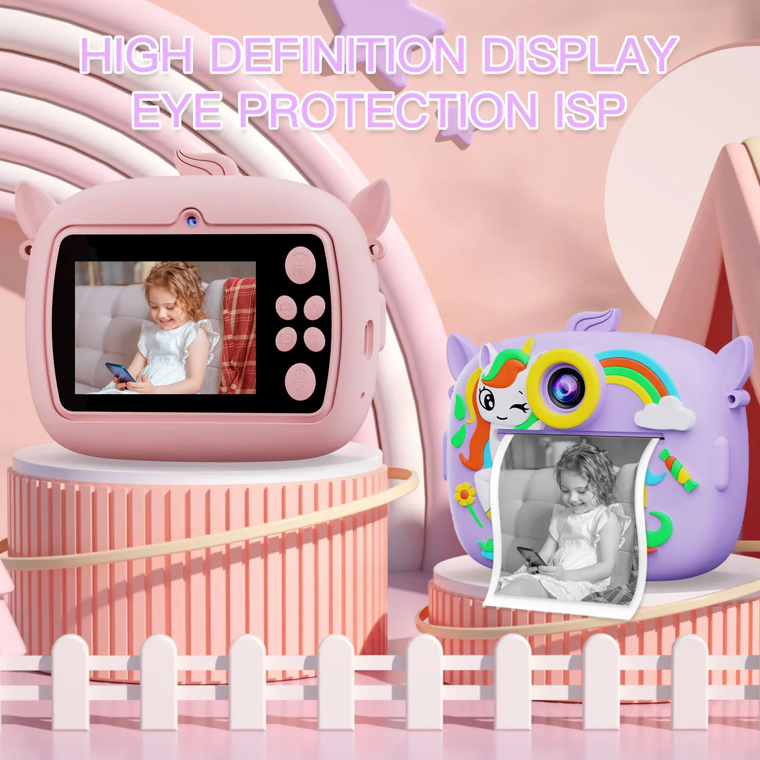 Cute Little Dinosaur Shape Kids Instant Print Camera Toy 1080P HD Dual Camera Thermal Print 32GB Memory Card Boys Girls Gift