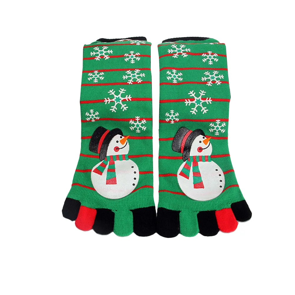 

1 Pair Christmas Toe Socks Xmas Socks Five Fingers Long Socks Snowman Printing Socks (Green) - Free Size