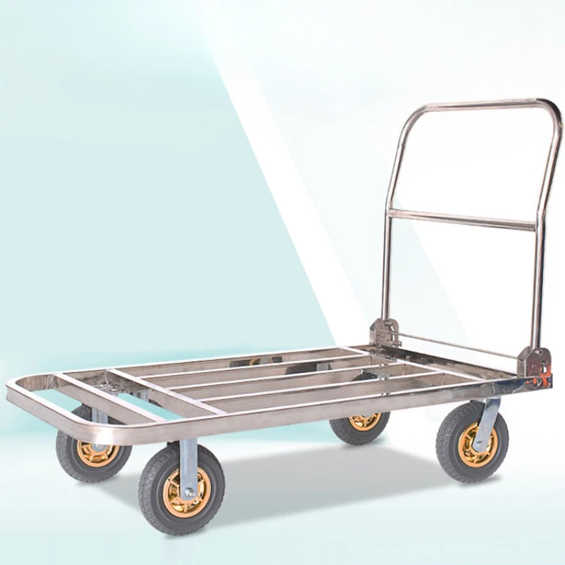 Stainless steel square tube handcart folding silent flatbed truck pulling truck pushing truck small cart towing small cart