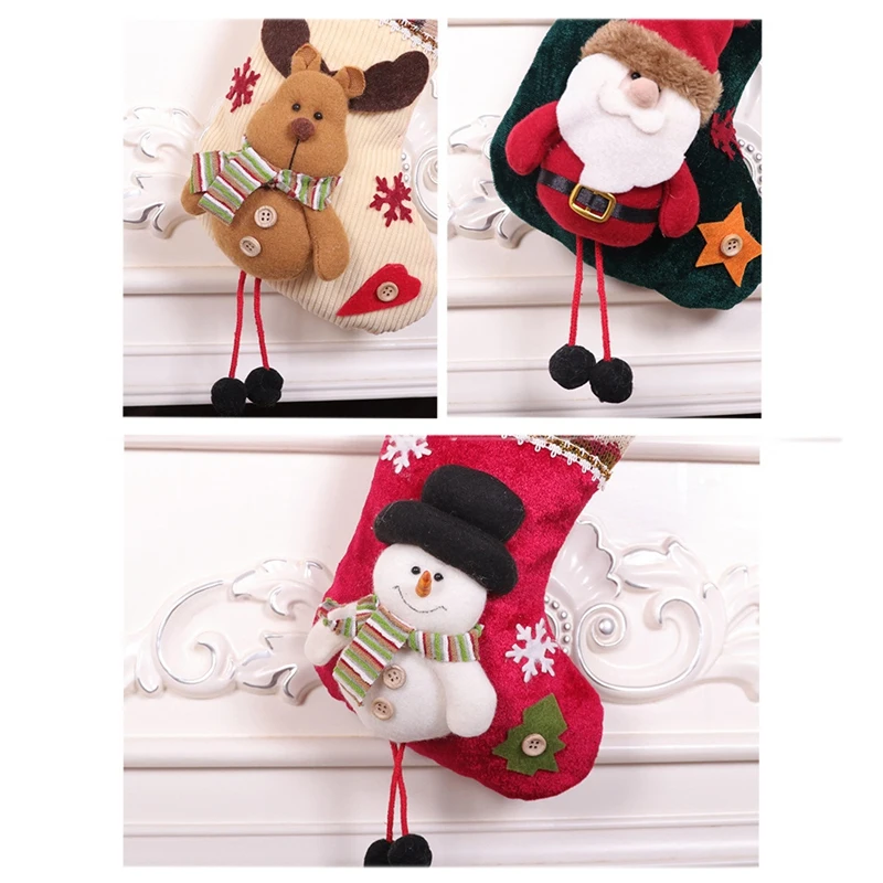 3 Pack Christmas Stockings Santa Claus Snowman And Reindeer For Xmas Holiday Party Decoration