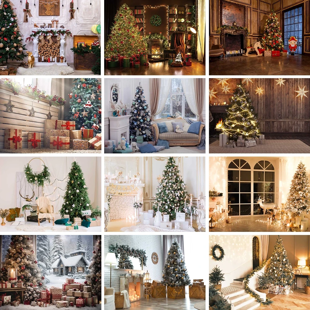

MOON.QG Christmas Decorations Photo Backgrounds Xmas Trees Gifts Fireplace Backdrops For Photography Baby Shower Photobooth