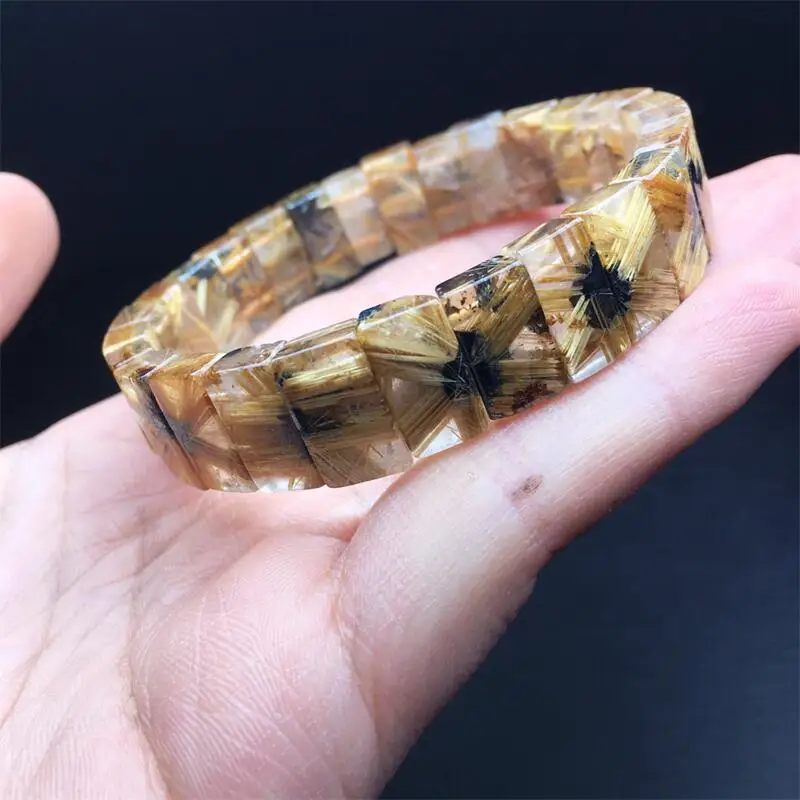 Natural Golden Rutilated Quartz Bangle Fortune Energy Gemstone Mineral Woman Amulet Jewelry Holiday Gift 1PCS