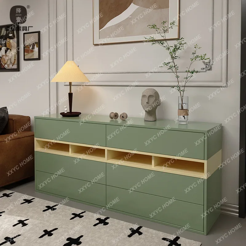XX  light luxury paint porch chest cabinet living room side cabinet bedroom storage multi-layer solid wood contrasting color