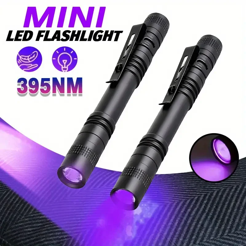 

395nm UV Flashlight Mini LED Ultraviolet Pen Light Money Inspection Penlight with Clip Pet Urine Stains Invisible Ink Detector