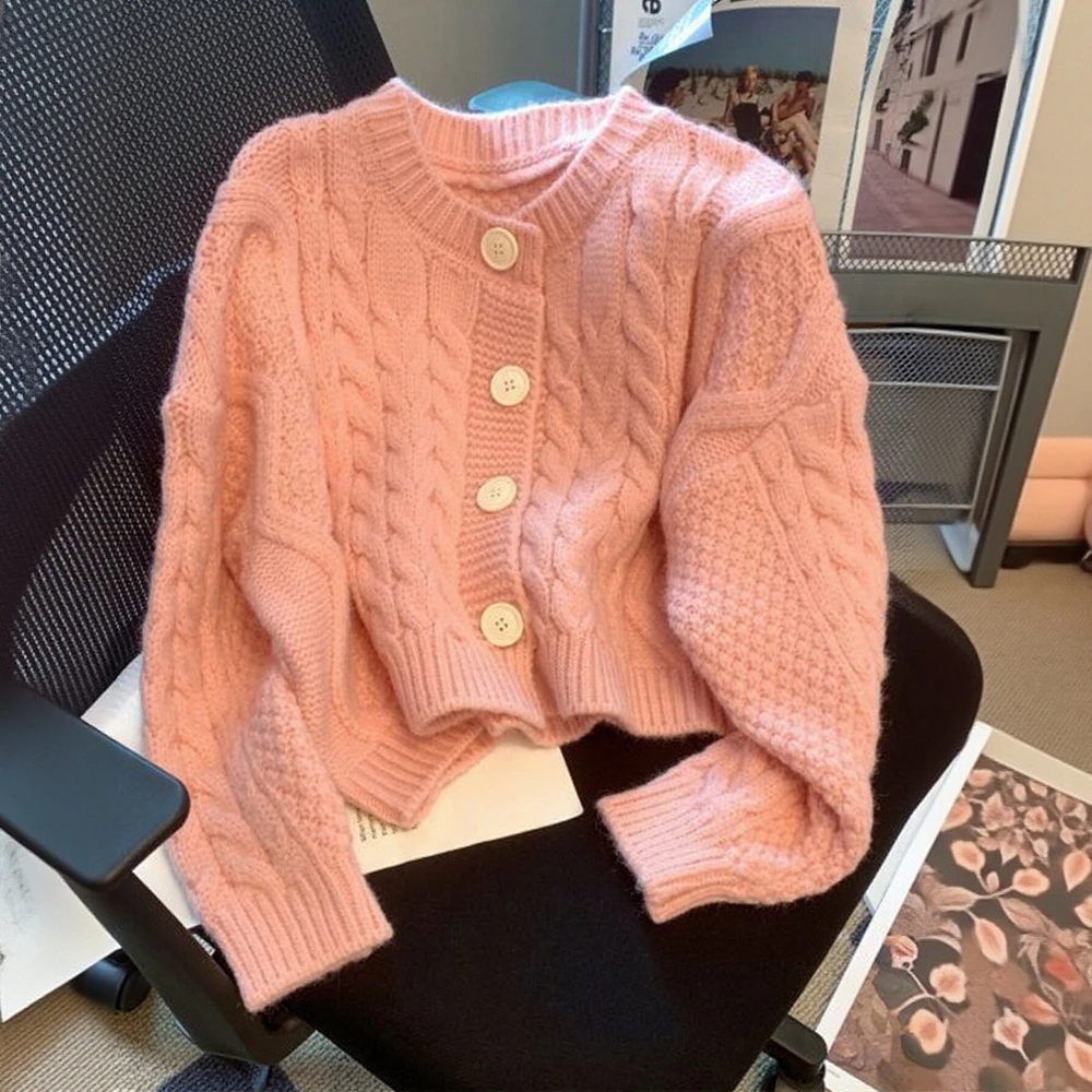 

Women's Casual round Neck Cardigan Open Front Knitwear Fitted Long Sleeve Straight Tube No Decoration Straight Fit