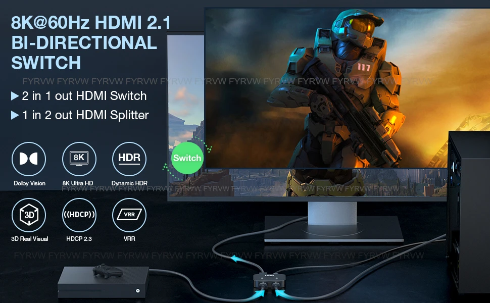 8K HDMI-kompatibler Switch Bidirektionaler 4K 120Hz 2-in-1 bidirektionaler Switcher-Konverter für PS5 HDMI-kompatibler Splitter-Adapter – Detail 1