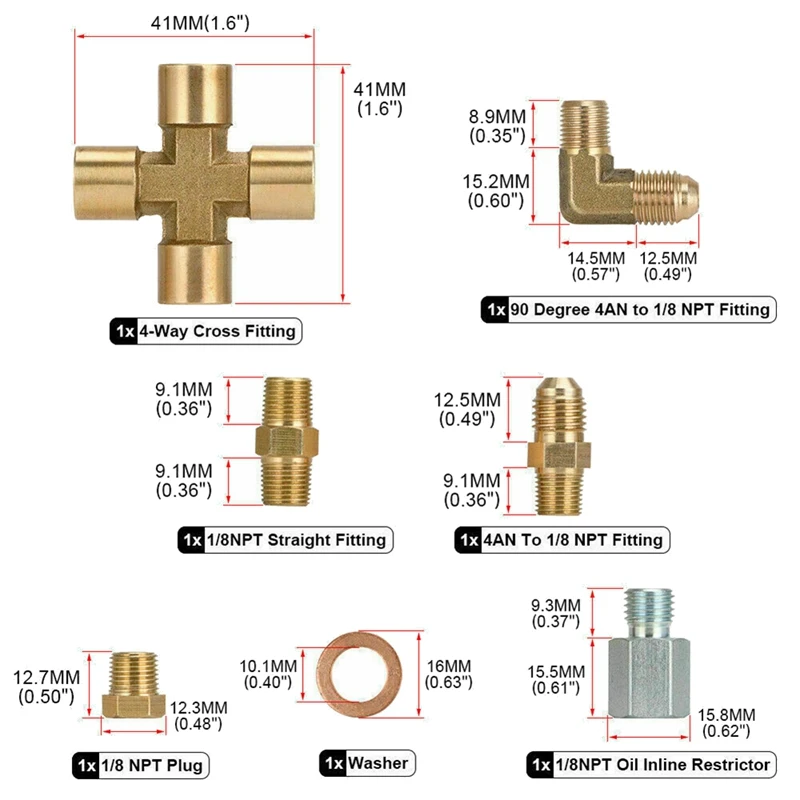 Universal Turbo Oil Feed Line Oil Return Line Oil Drain Line Kit 1/8 NPT 4AN T3 T4 T3/T4 T04E T70 T66 T67 GT35 GT45