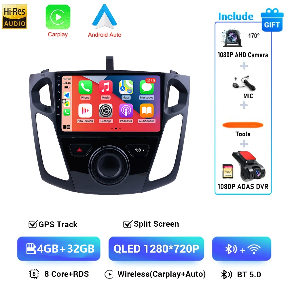 Draadloze CarPlay voor Apple Android Auto Radio GPS voor Ford Focus 3 MK3 2010 2011 2012 2013 2014-2019 multimedia RDS 4G WiFi