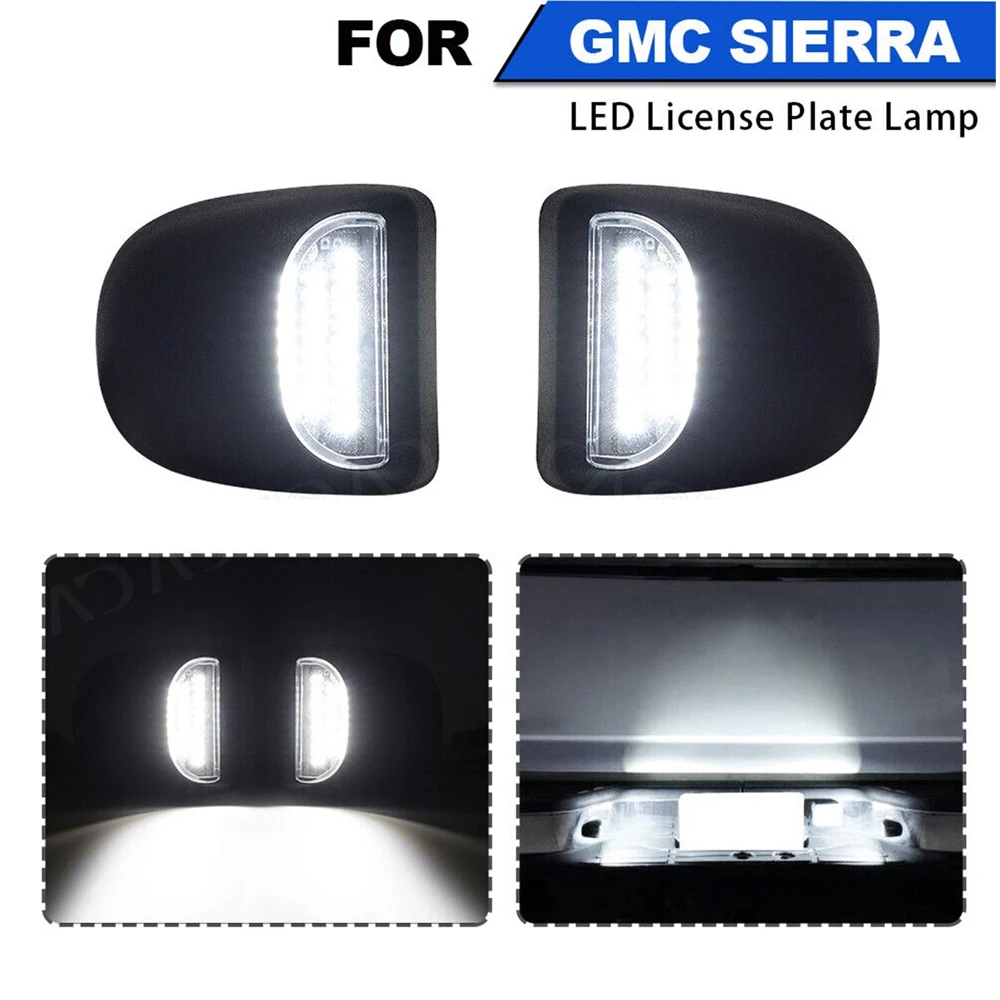 2PCS Full LED License Plate Light Tag Lamp Assembly 22794700 For Chevy Silverado 1500 2500 3500 Suburban Tahoe GMC Sierra Yukon XL Escalade Car Accessories