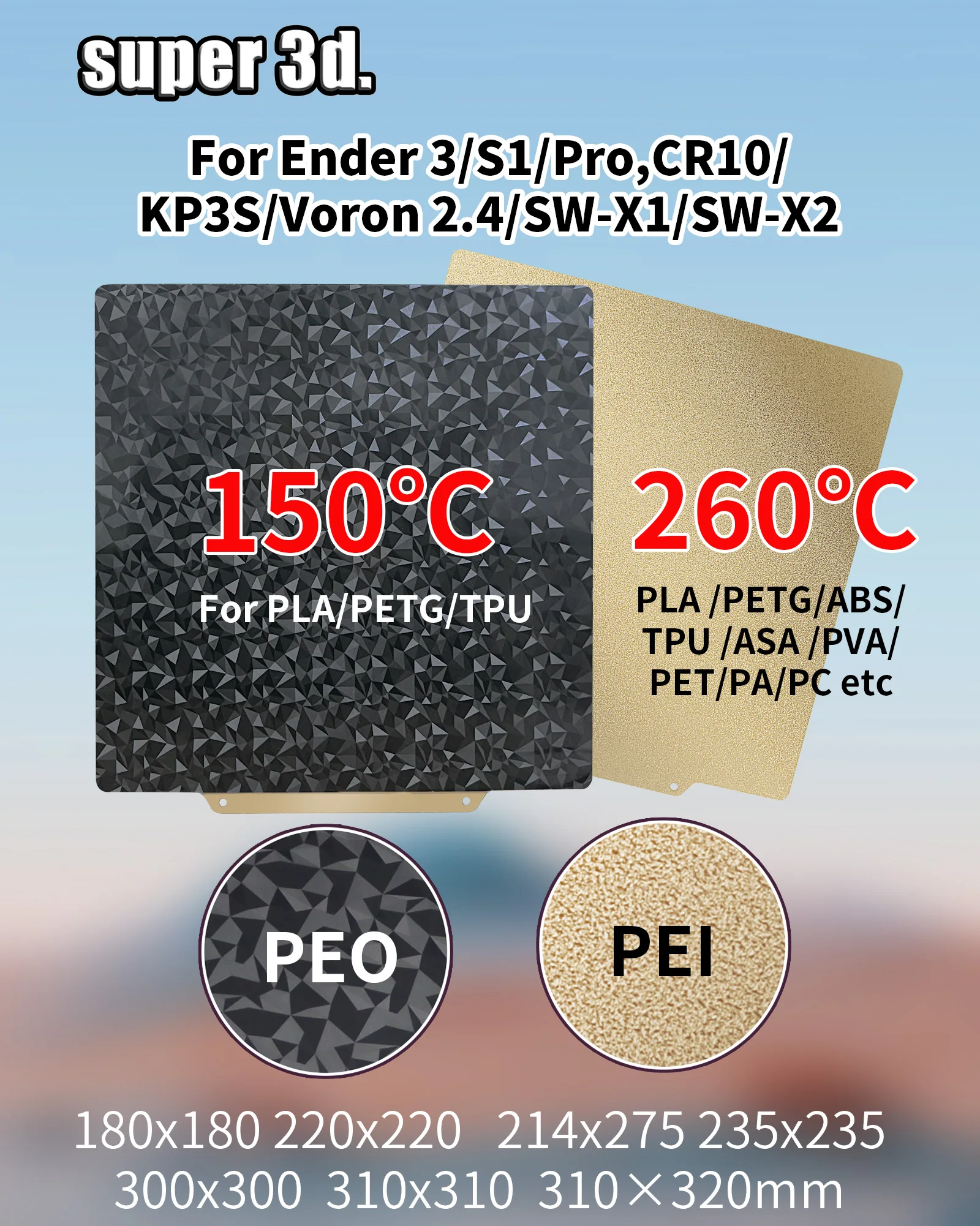300/180/220/235/310 mm PEO-Bulidplatte H1H magnetische doppelseitige PEY-PET-PEI-Blatt für K1 Max Ender 3 5 CR10 P1P X1 MK3S Upgrade – Detail 4
