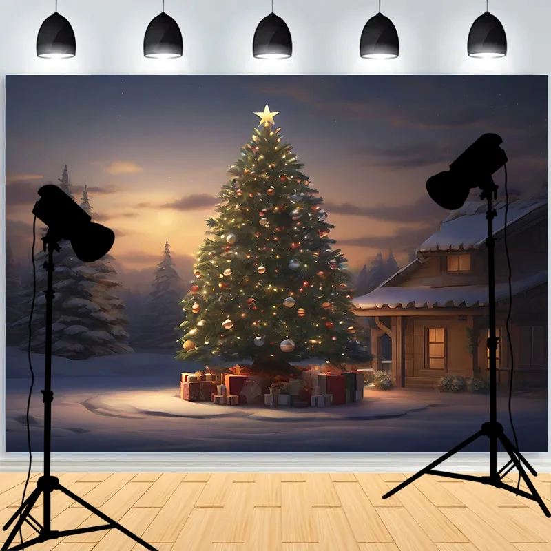 New Year Christmas Tree Decoration Photography Backdrops Props Pinecones Snow Fireplace Winter Holiday Party Background DT-01