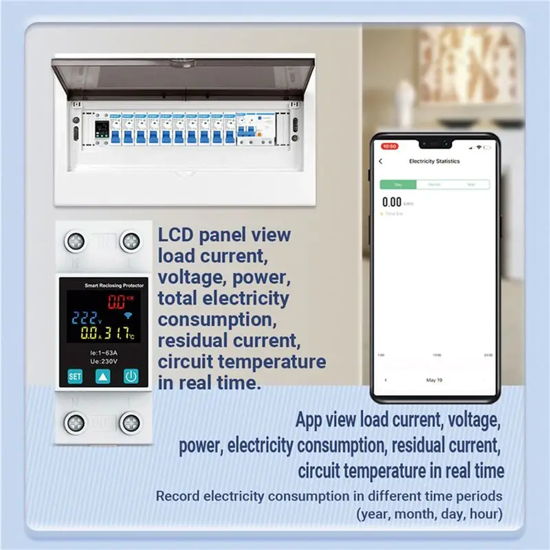 【HOME TOOLS】3X Zigbee TUYA 2P/63A Circuit Breaker Earth Leakage Over Under Voltage Protection Protector Relay Energy Meter