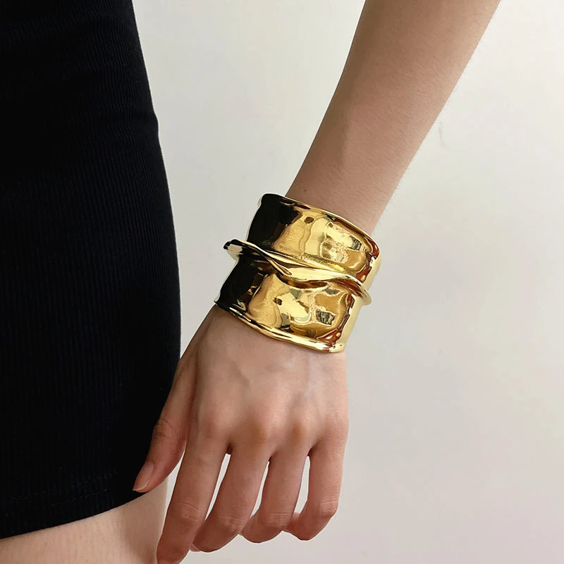 

Exaggerated Metal Irregular Textured Wide Open Bracelets Bangle for Women Girls Exquisite Multi-layer Punk Retro Heavy Jewelry
