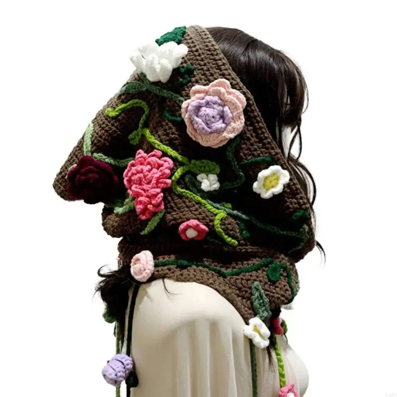 

Nature Charm Crochet Hooded Capelet Winter Hat Women Comfortable Headgwear F3MD