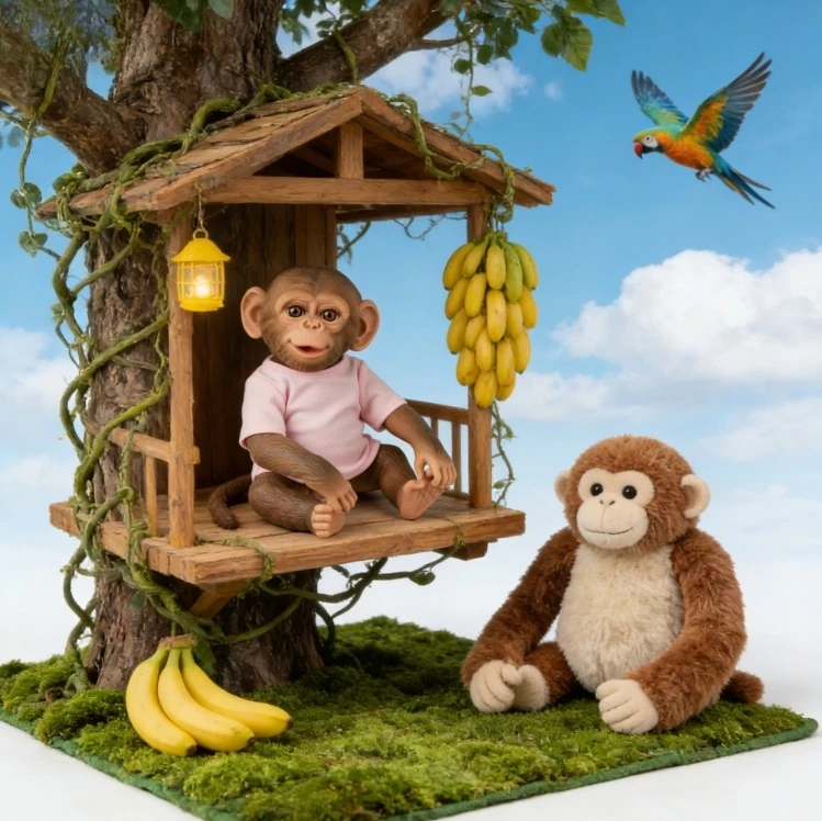 NPK 19'' Handmade Full Body Vinyl Reborn Baby Monkey Lifelike Soft Touch Collectible  Art Doll