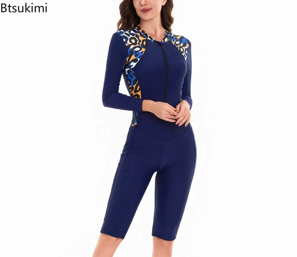 2025New Women Swimsuit Long Sleeve One-Piece Bathing Suits Female Beachwear Sport Style Girls Swimwear Woman Surfing Suit Diving
