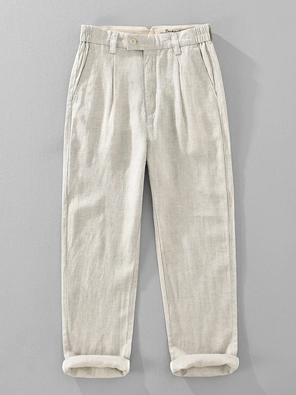 

Men's Linen Straight Leg Casual Pants Breathable Old Money Style Spring Season High End Feeling Loose Fit Trousers