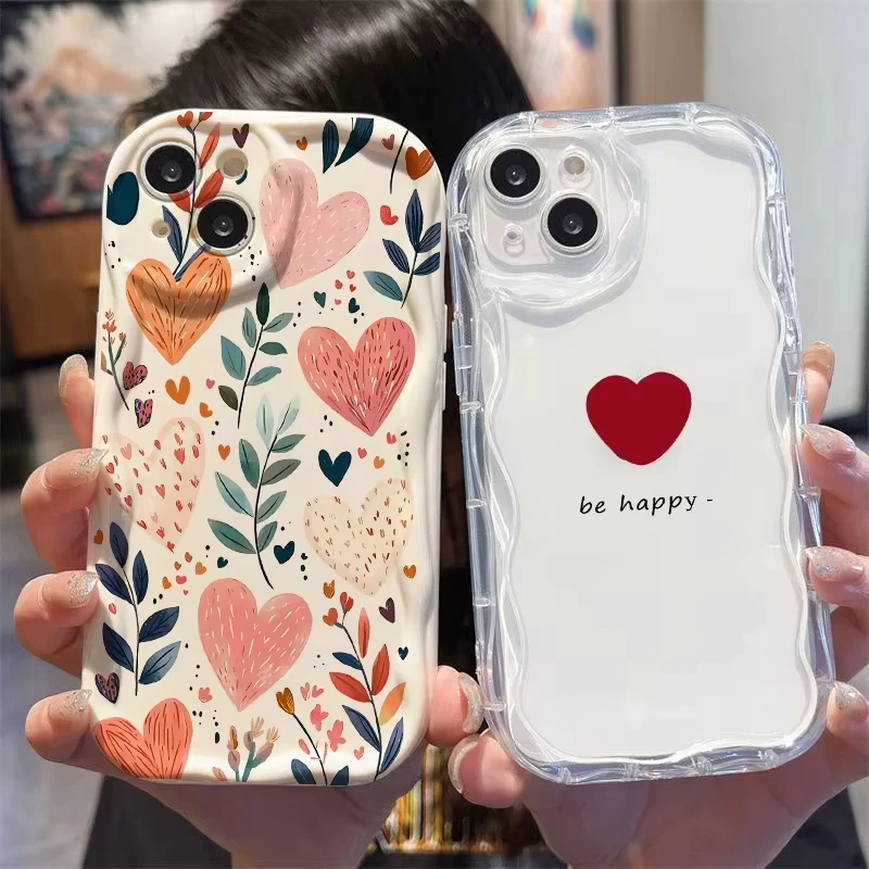 Wavy Edge Love Heart Pattern Phone Case For Samsung Galaxy S26 S25 S24 S23 S21 S20 FE Plus Ultra F06 5G Wave Soft TPU Back Cover
