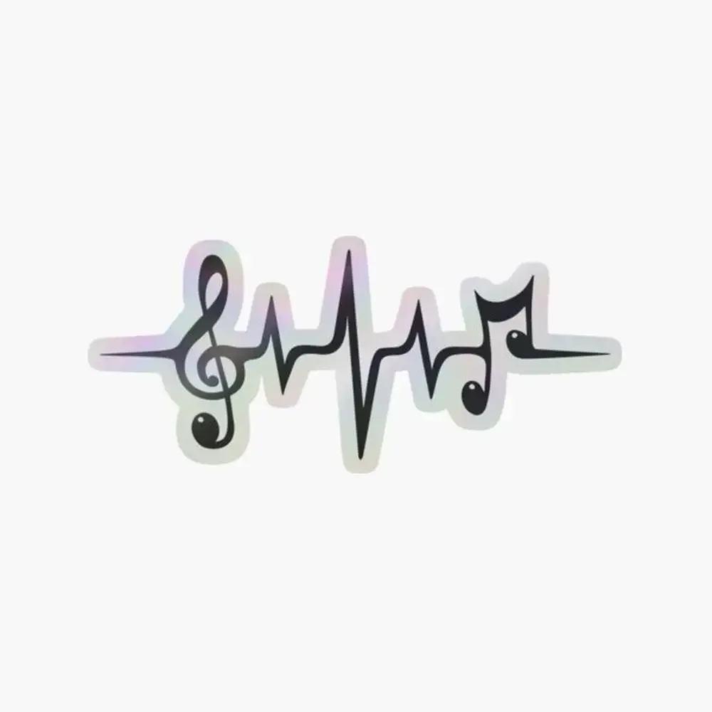 

Music Pulse Heartbeat Notes Clef Frequency Wave Sound Festival Holographic Sticker for Laptop Decor Bedroom Car Cute Cartoon Ar