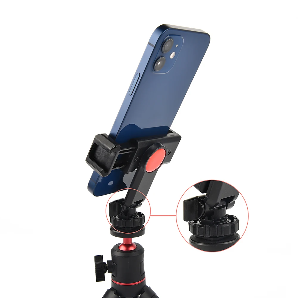 ST-06 Camera Hot Shoe Phone Holder Flexible Phone Tripod Mount Adapter w Cold Shoe Mount for Microphone LED Light