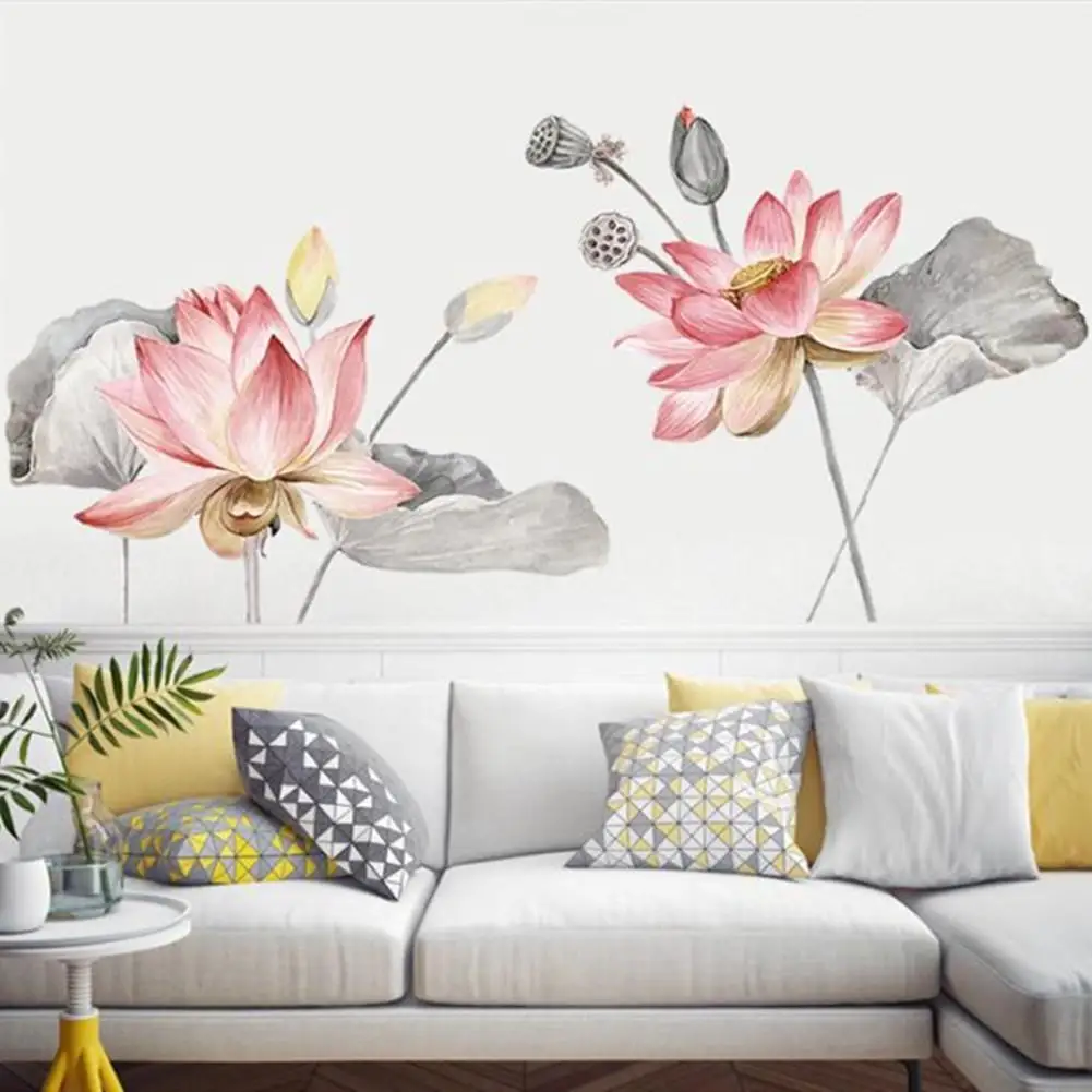 

Lotus Flower Wall Stickers Waterproof Self-adhesive Wallpaper Wall Decor Sticker For Bedroom Living Room Wall Decor