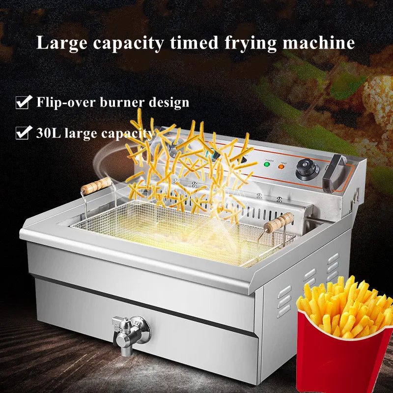 30L Commercial Electric Fryer Potato Tower Machine French Fries Fritters Deep Fryer Frying Machine With Oil Drain Faucet