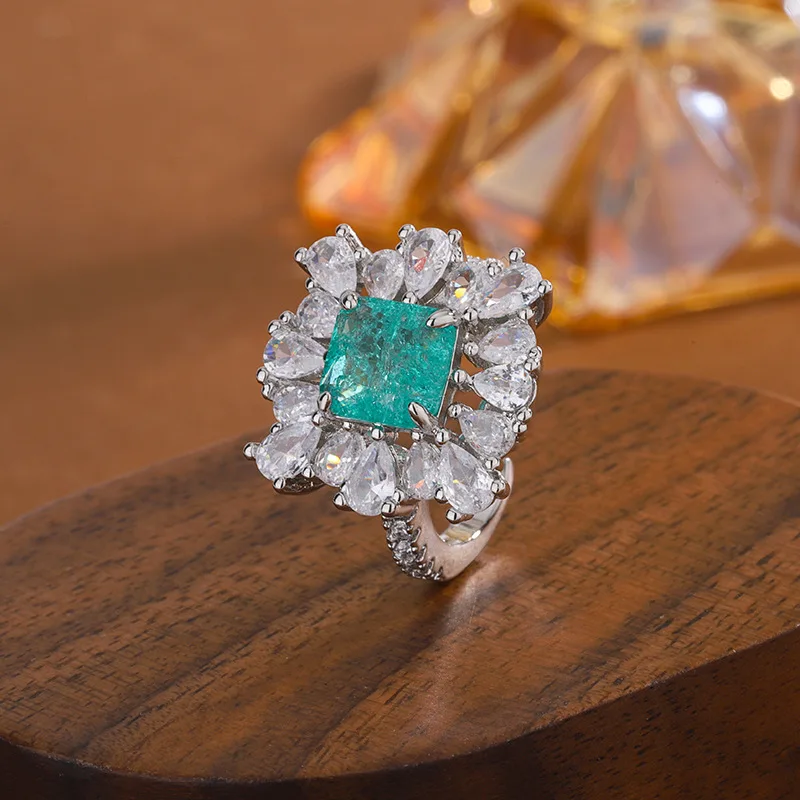 

Exquisite Eye-catching Women's Green Palayiba Jewelry Ring 925 Stamp New Fashion Zircon Party Birthday Gift